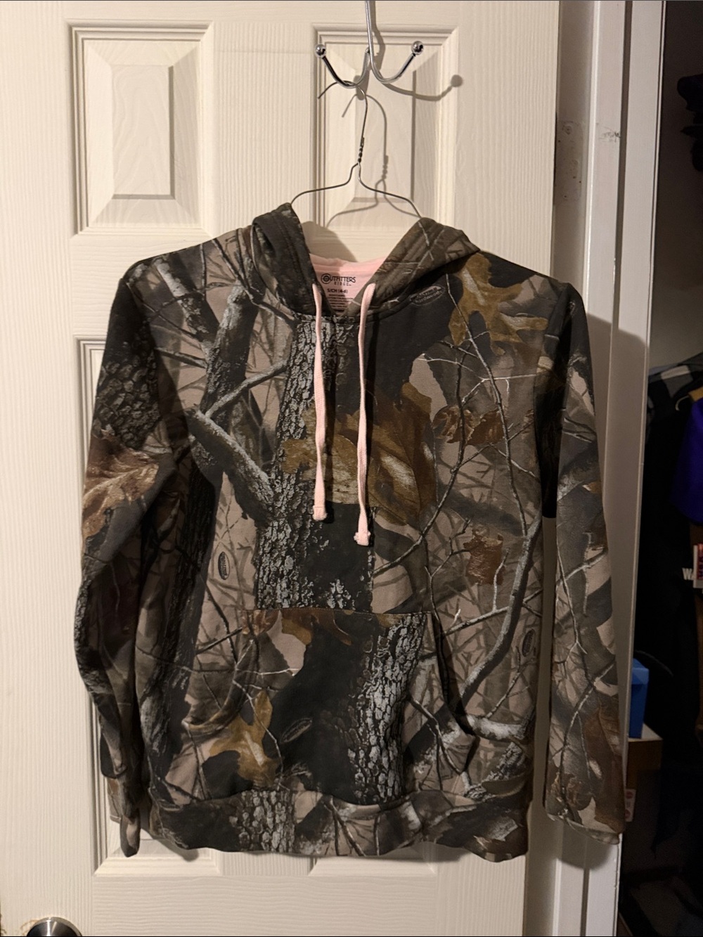 Girls' Camo Hooded Pullover with Pink Drawstrings